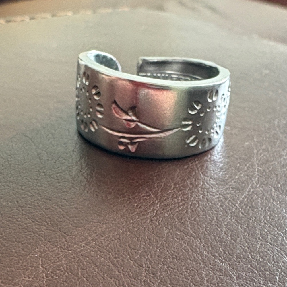 Handmade in Montana: Silver Spoon Floral Engraved Ring Size 8
